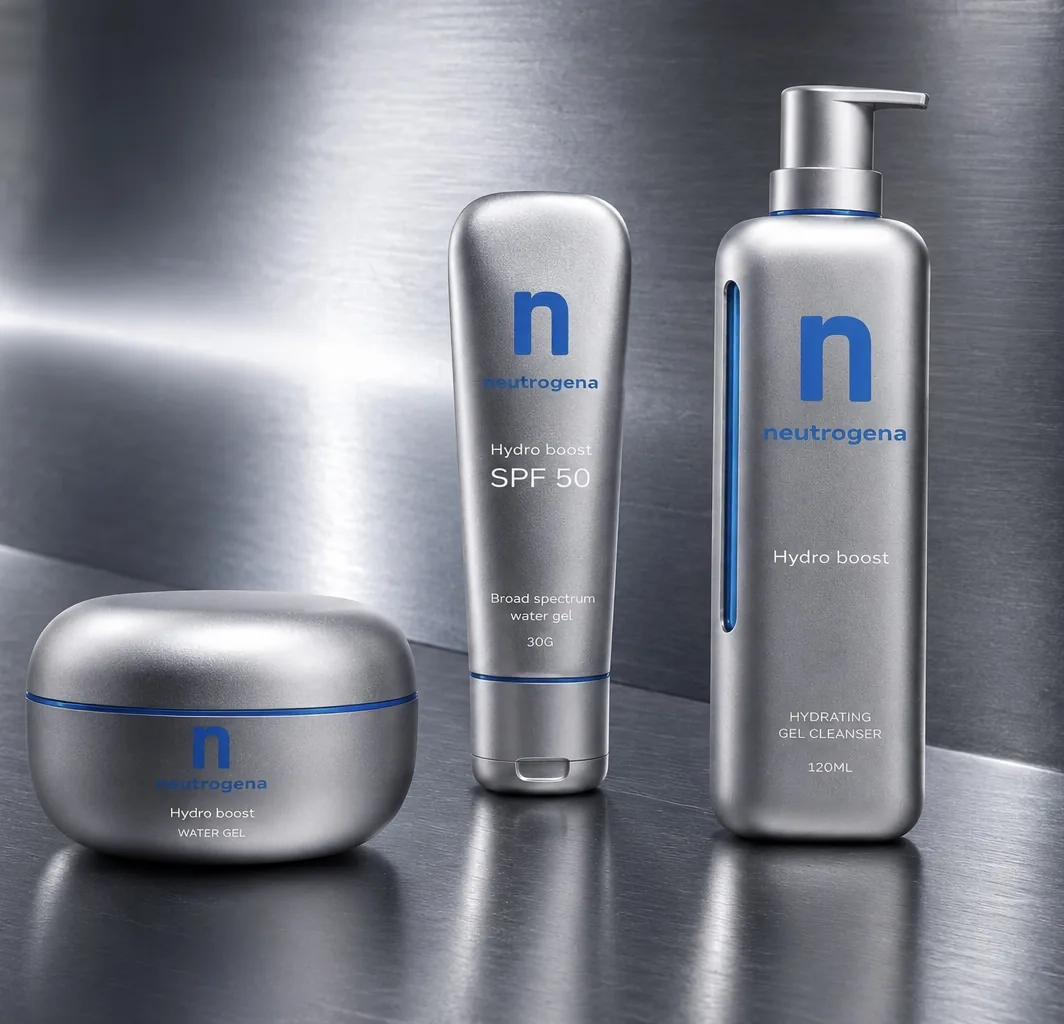 Three reimagined products on a brushed steel surface