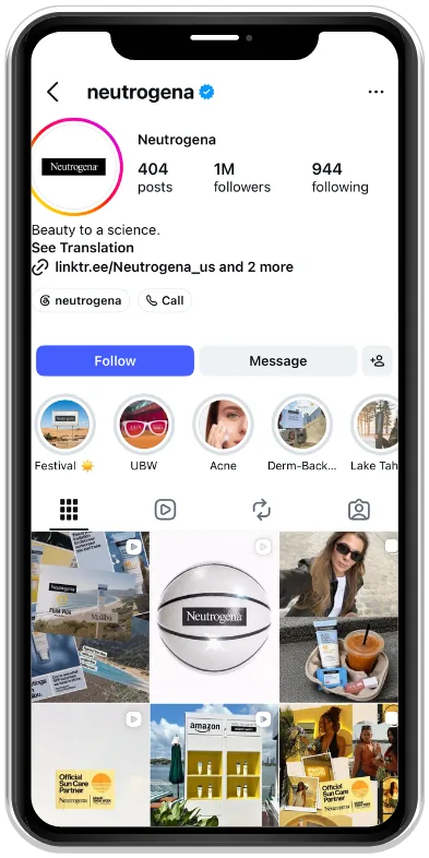 Neutrogena Instagram profile before the rebrand