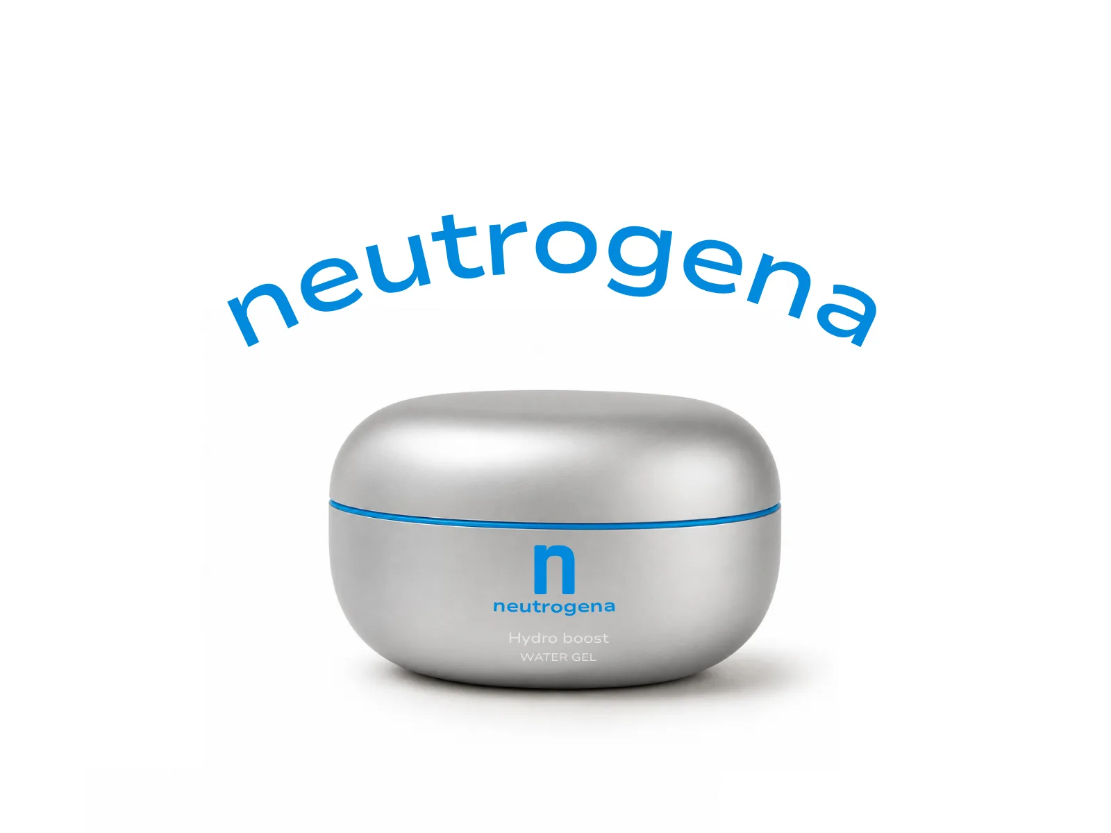 Silver Neutrogena Hydro Boost Water Gel jar with the new arched wordmark logo