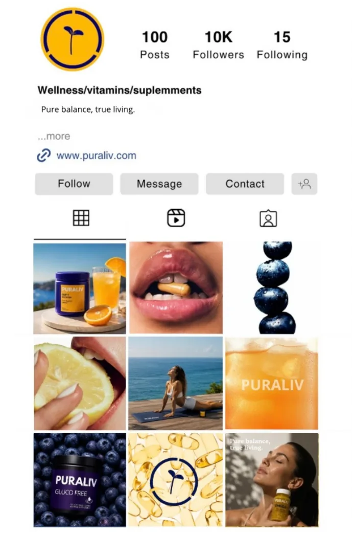 New Puraliv Instagram feed, after the rebrand