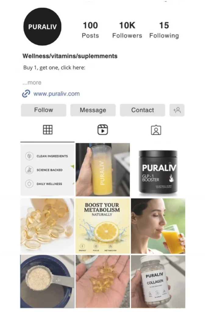 Old Puraliv Instagram feed, before the rebrand