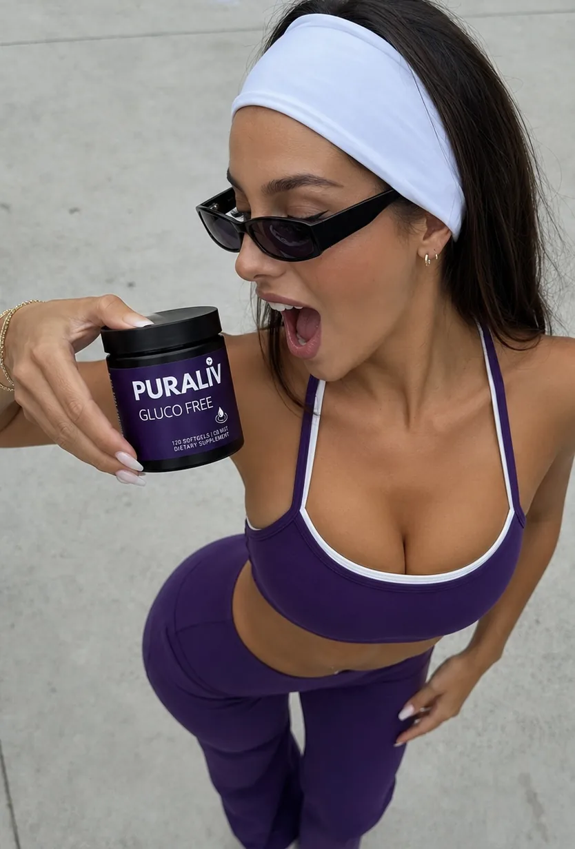 Model reacting to a Puraliv Gluco Free jar, POV selfie style